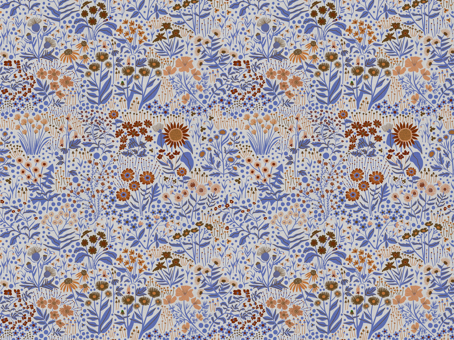Wildflower Cotton Linen Fabric Blue