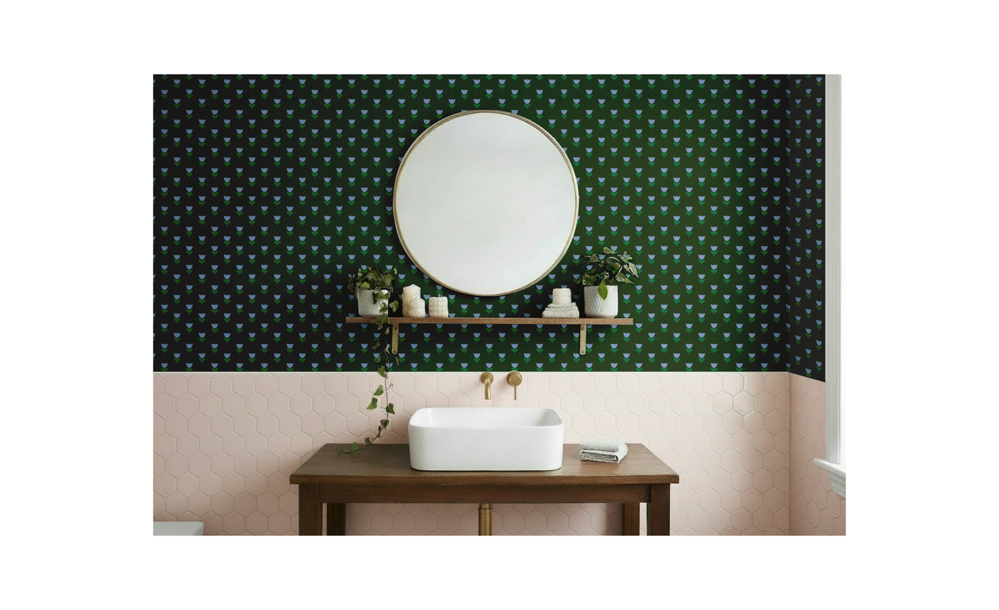 Tulip Tango Wallpaper Green Peel and Stick