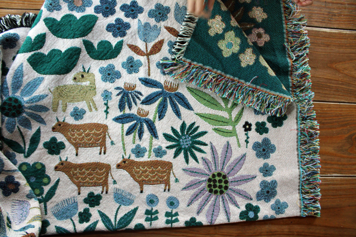 Folklore Throw Blanket Tapestry Beige Leah Duncan