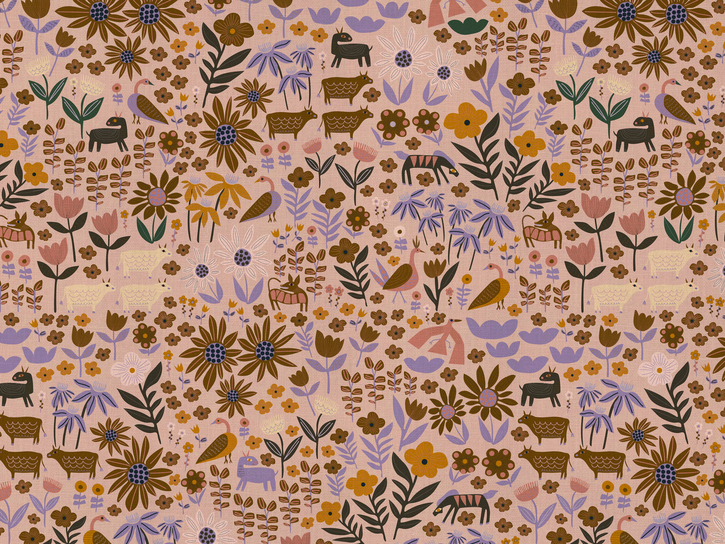 Folklore Cotton Linen Fabric Peach