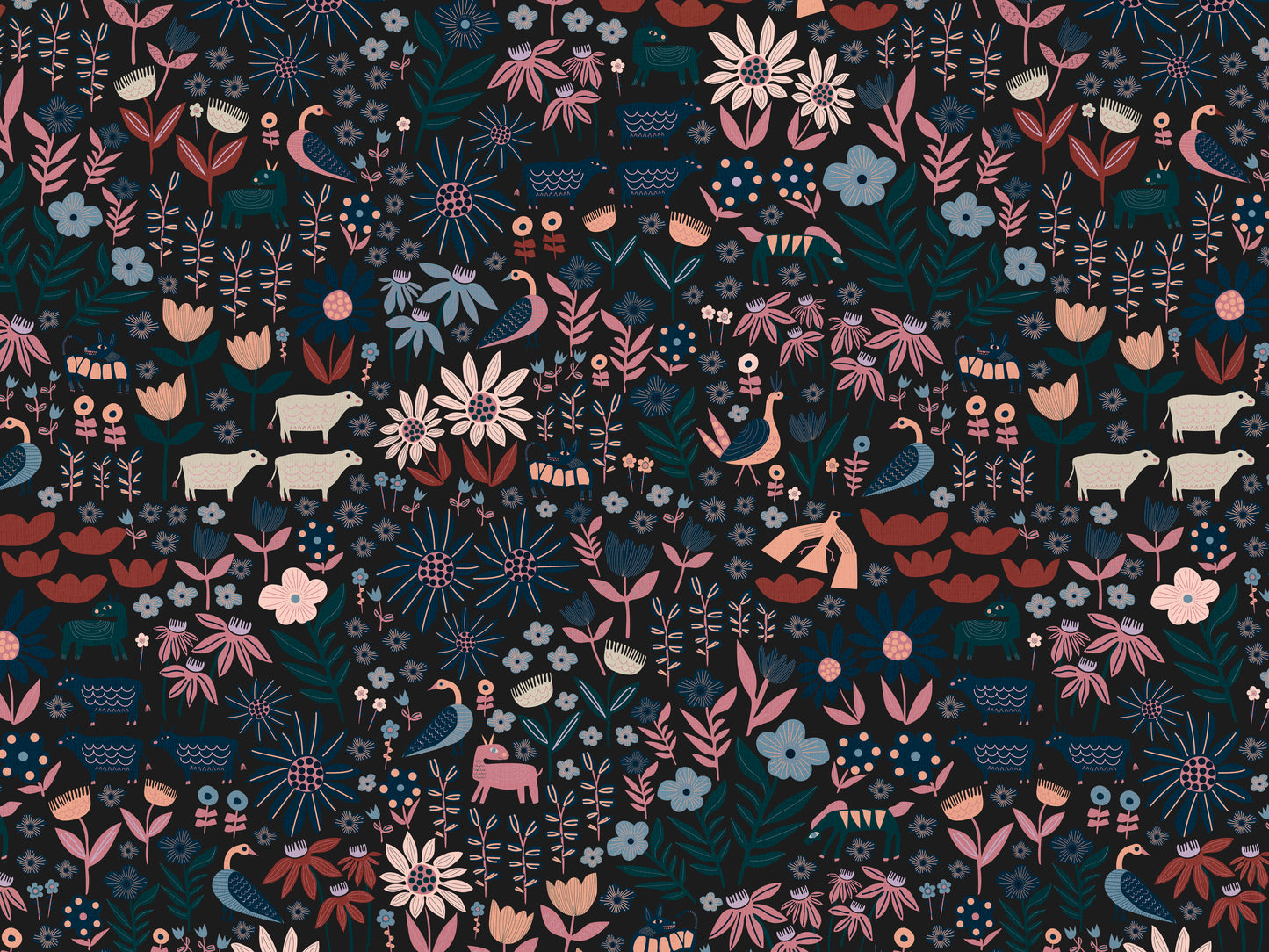Folklore Cotton Linen Fabric Black