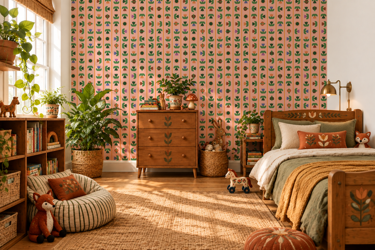 Ladybird Tulip Wallpaper Peach Pre-pasted