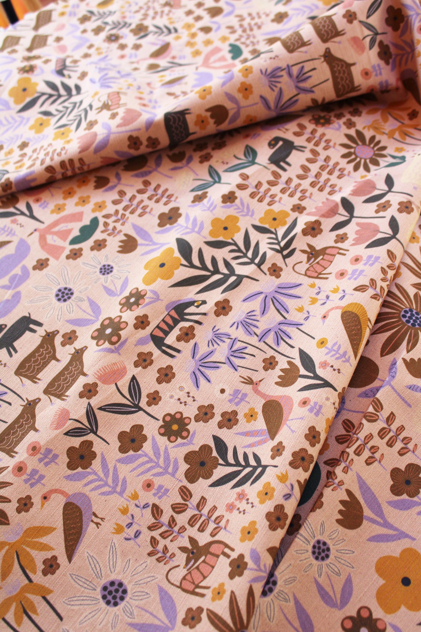 Folklore Cotton Linen Fabric Peach
