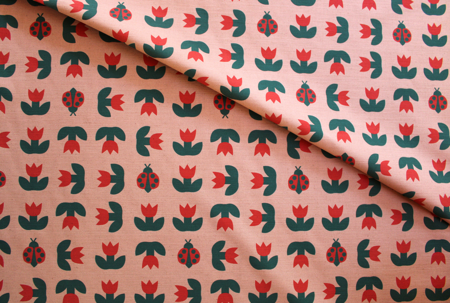 Ladybird Tulip Cotton Linen Fabric Peach