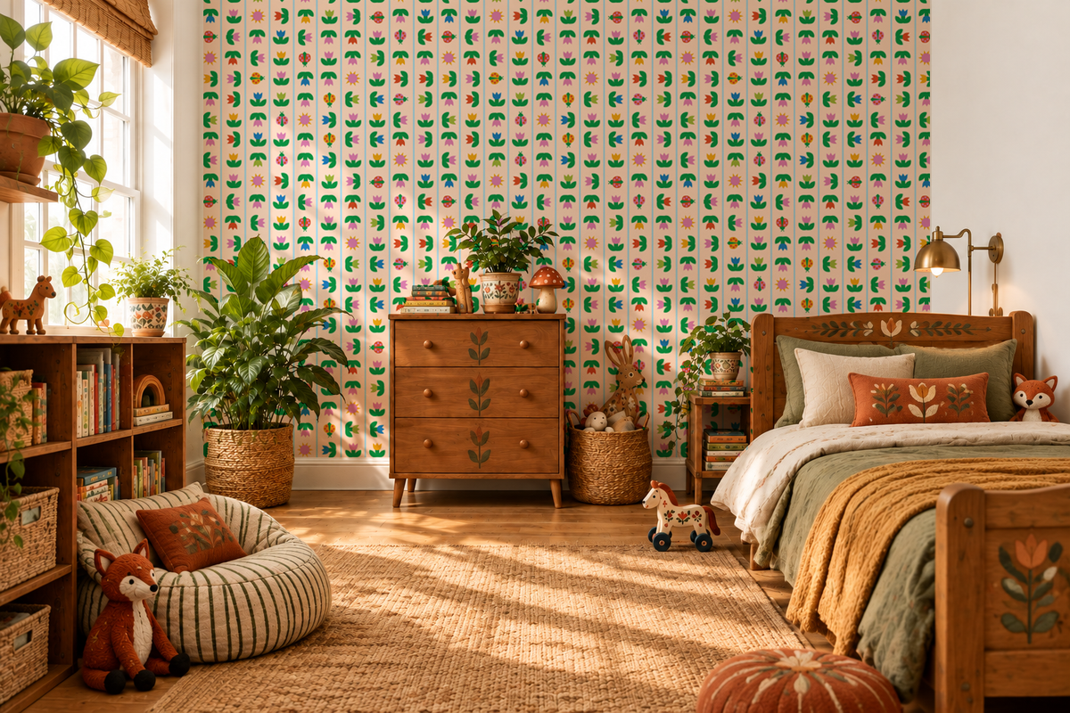 Ladybird Tulip Wallpaper Cream Peel and Stick