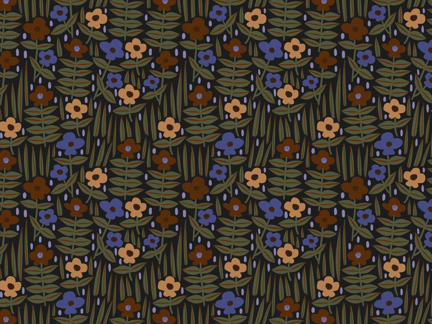 Moonflower Cotton Linen Fabric Black