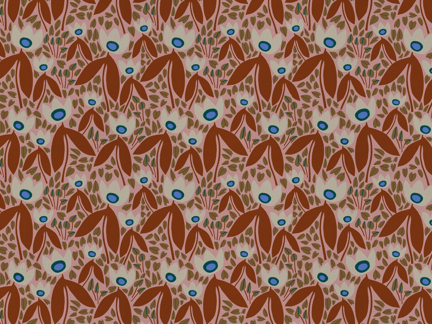 Two Tulips Cotton Linen Fabric Brown/Pink