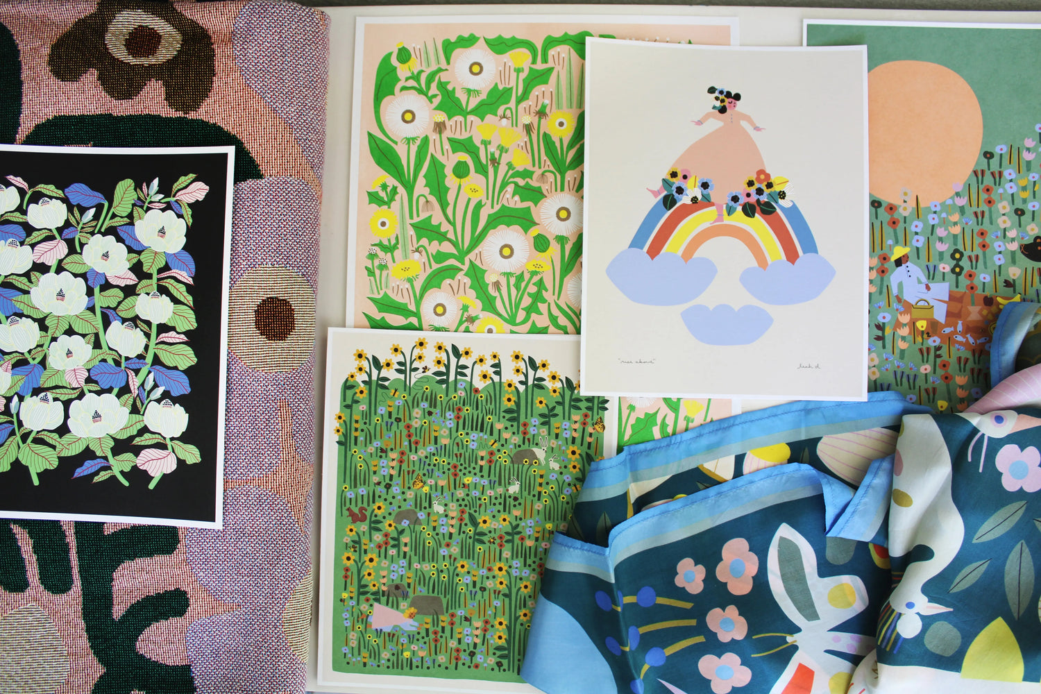 modern art prints, scarves, and blankets