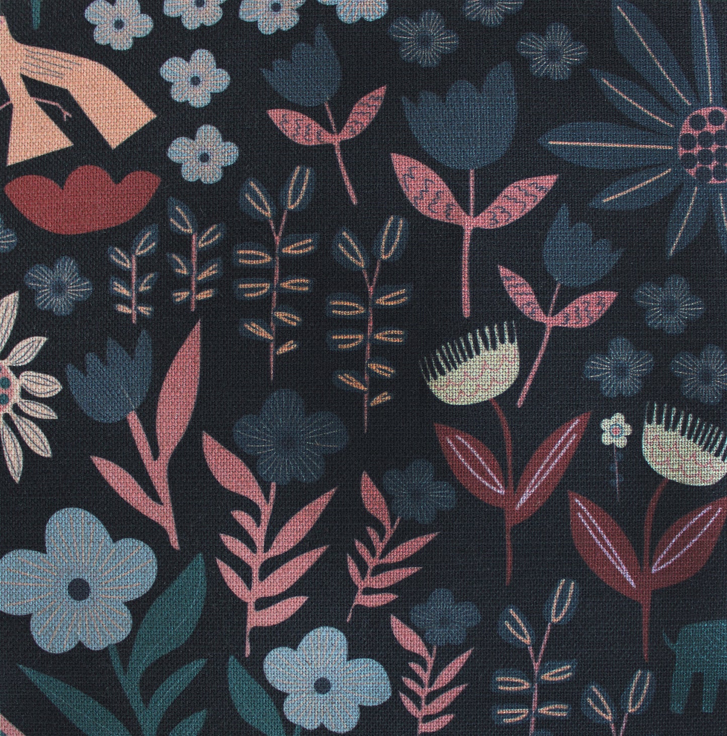 Folklore Cotton Linen Fabric Black
