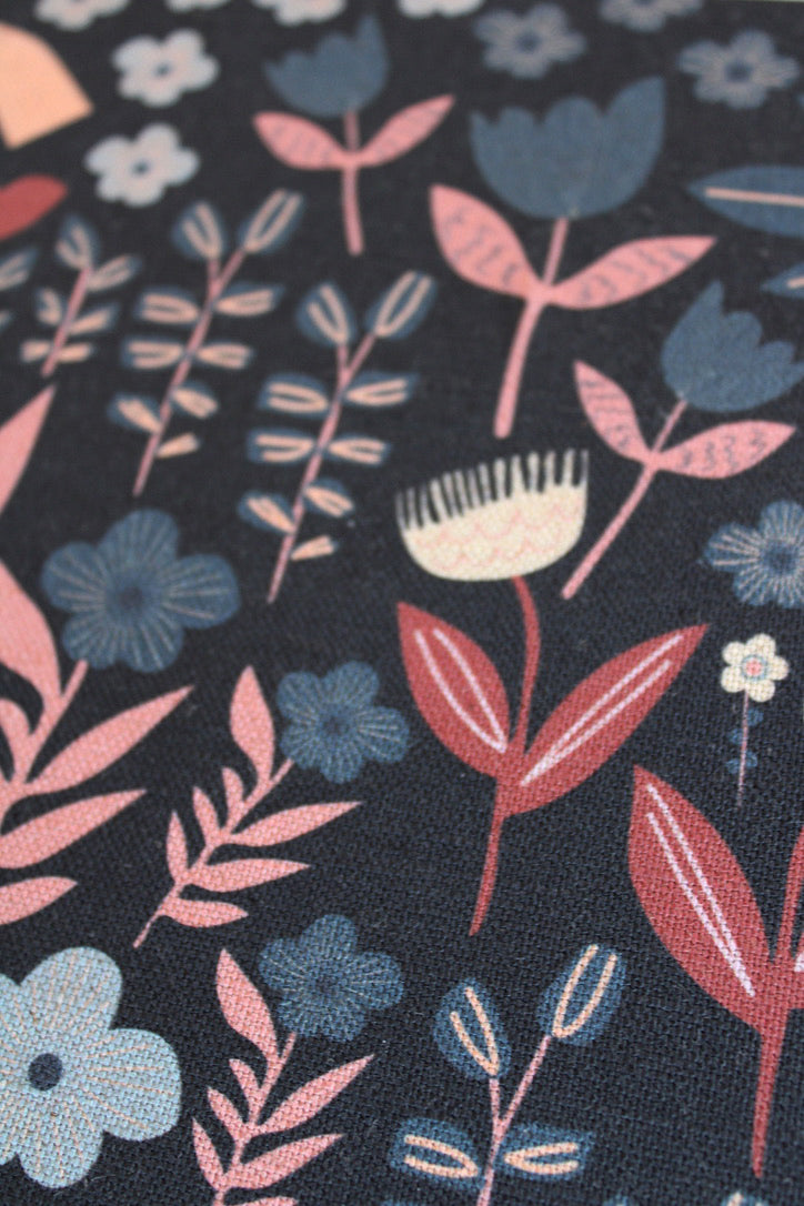 Folklore Cotton Linen Fabric Black