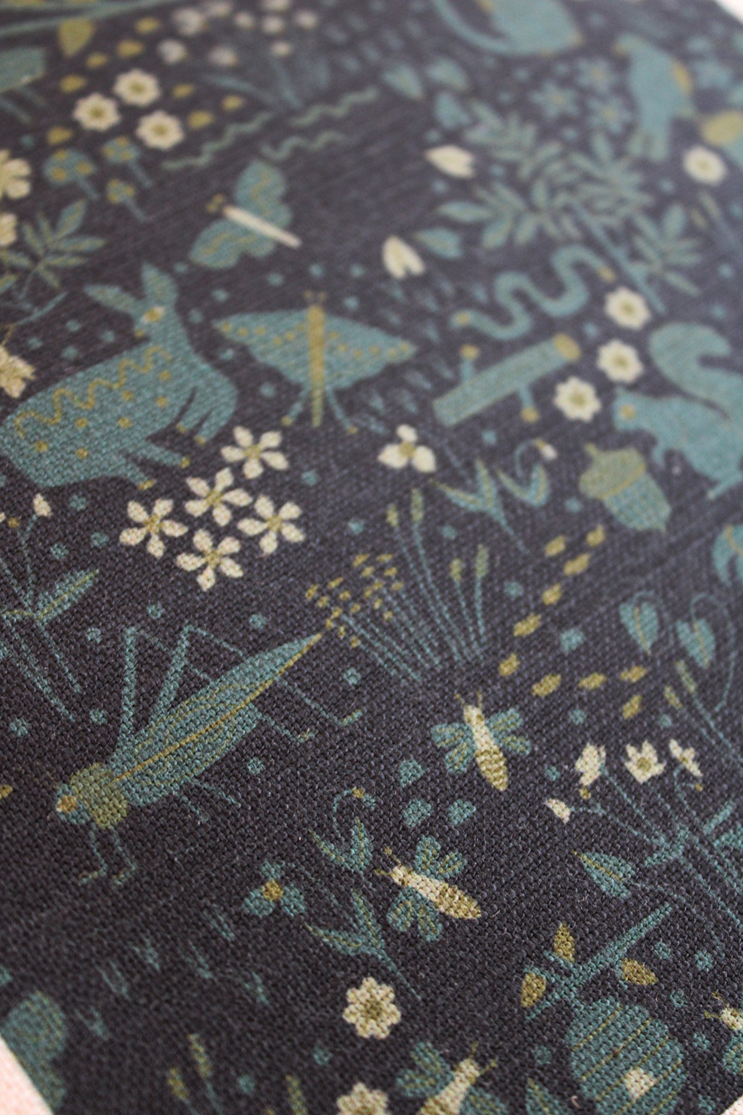 Garden Friends Cotton Linen Fabric Black