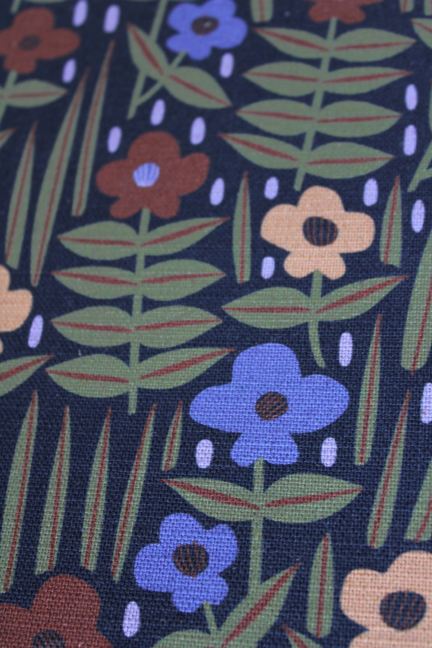 Moonflower Cotton Linen Fabric Black