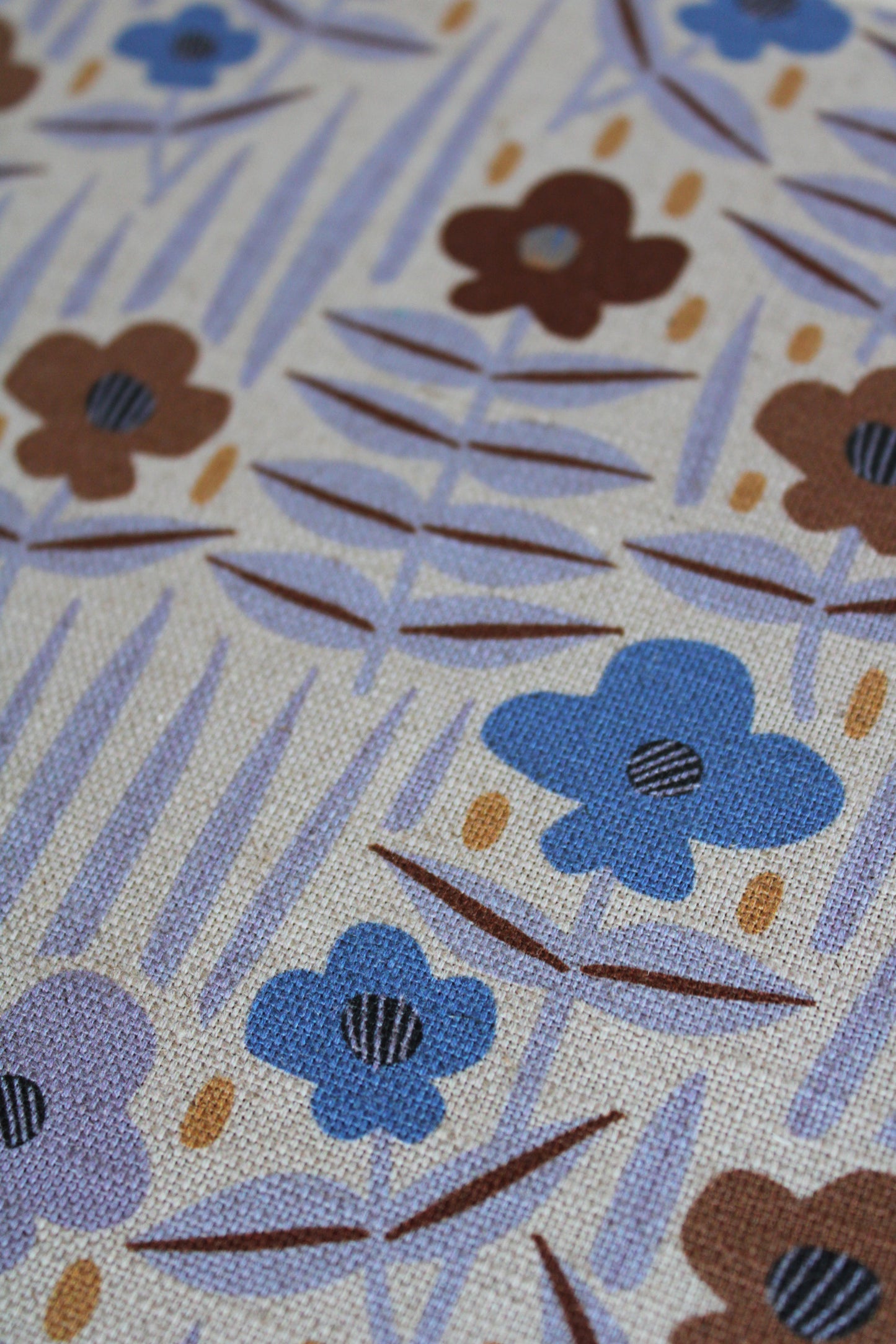 Moonflower Cotton Linen Fabric Blue