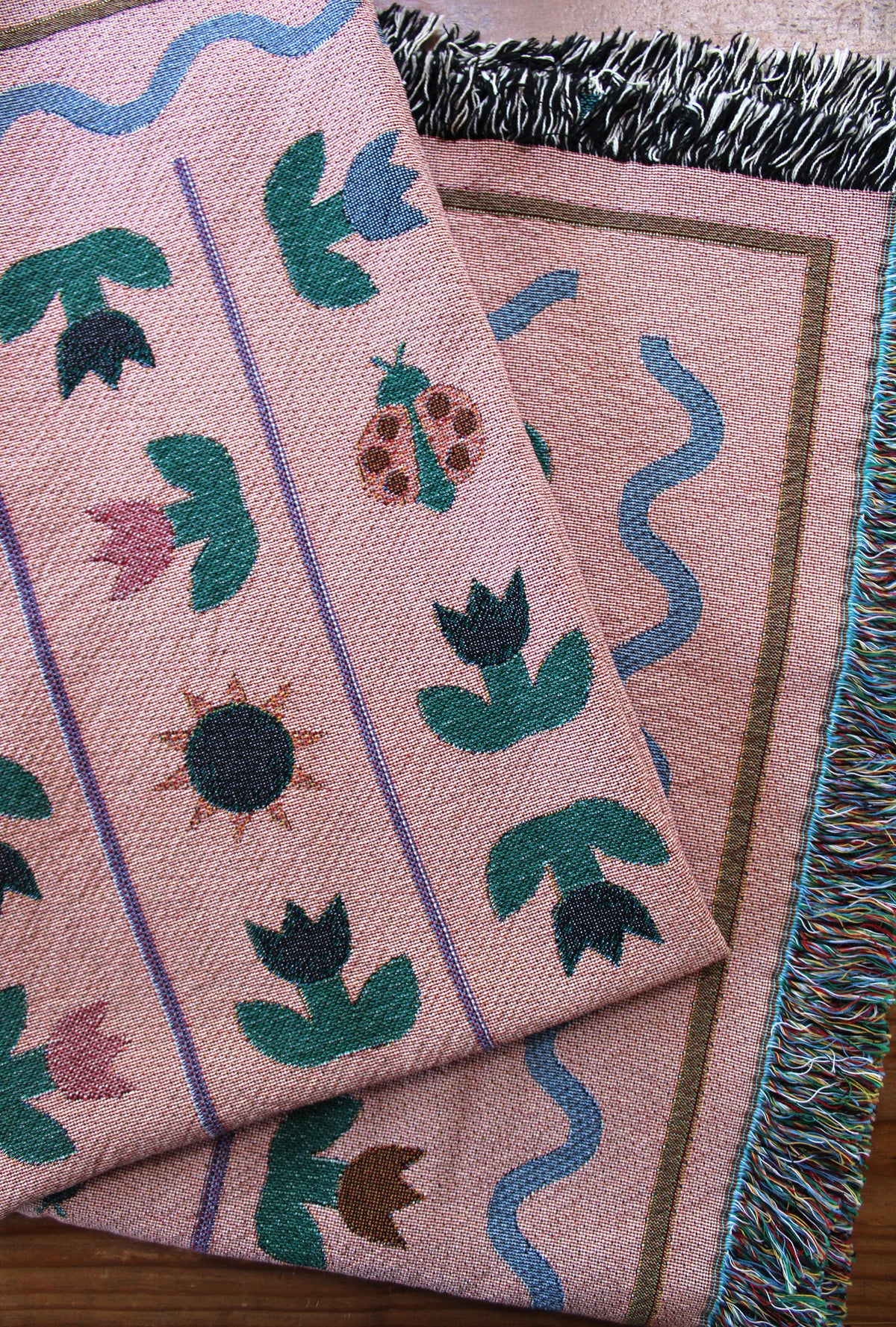 Ladybird Tulip Throw Blanket Tapestry Peach