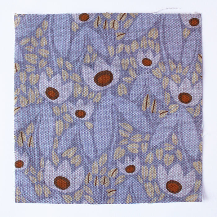 Two Tulips Cotton Linen Fabric Blue