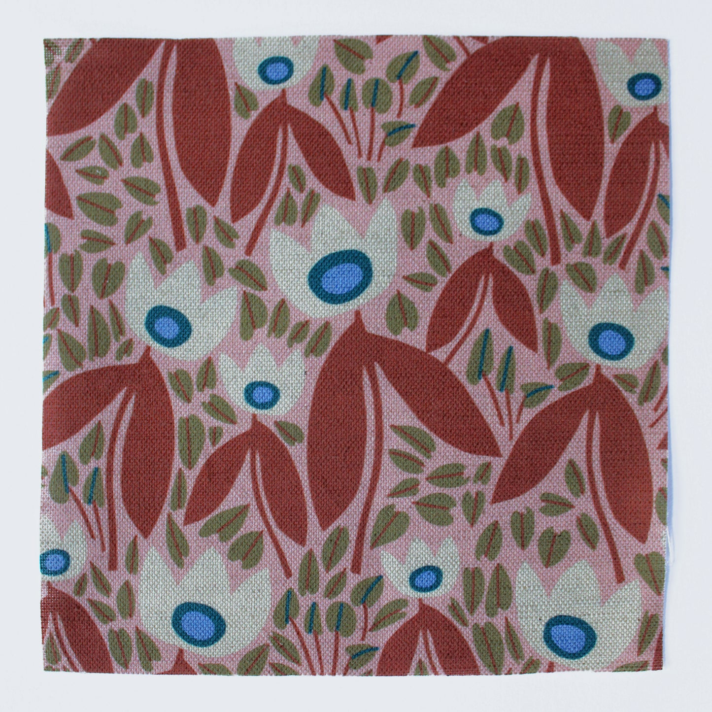 Two Tulips Cotton Linen Fabric Brown/Pink