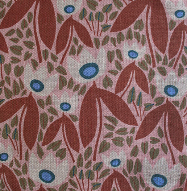 Two Tulips Cotton Linen Fabric Brown/Pink