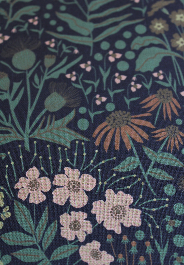 Wildflower Cotton Linen Fabric Black