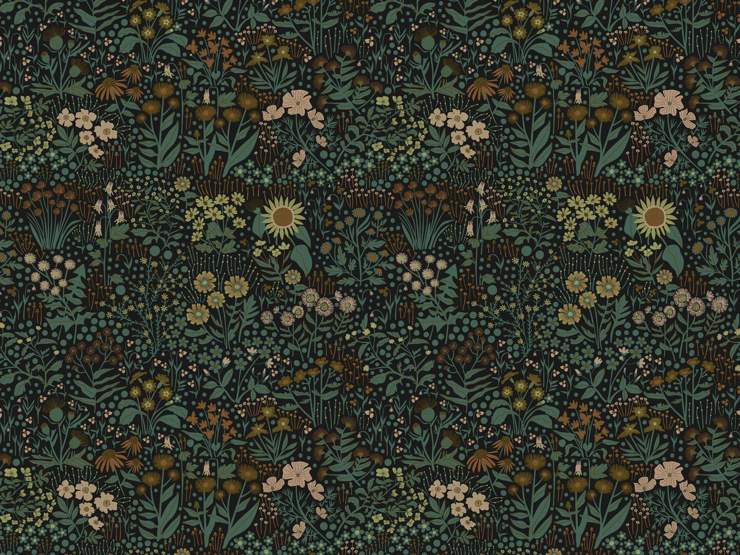 Wildflower Cotton Linen Fabric Black