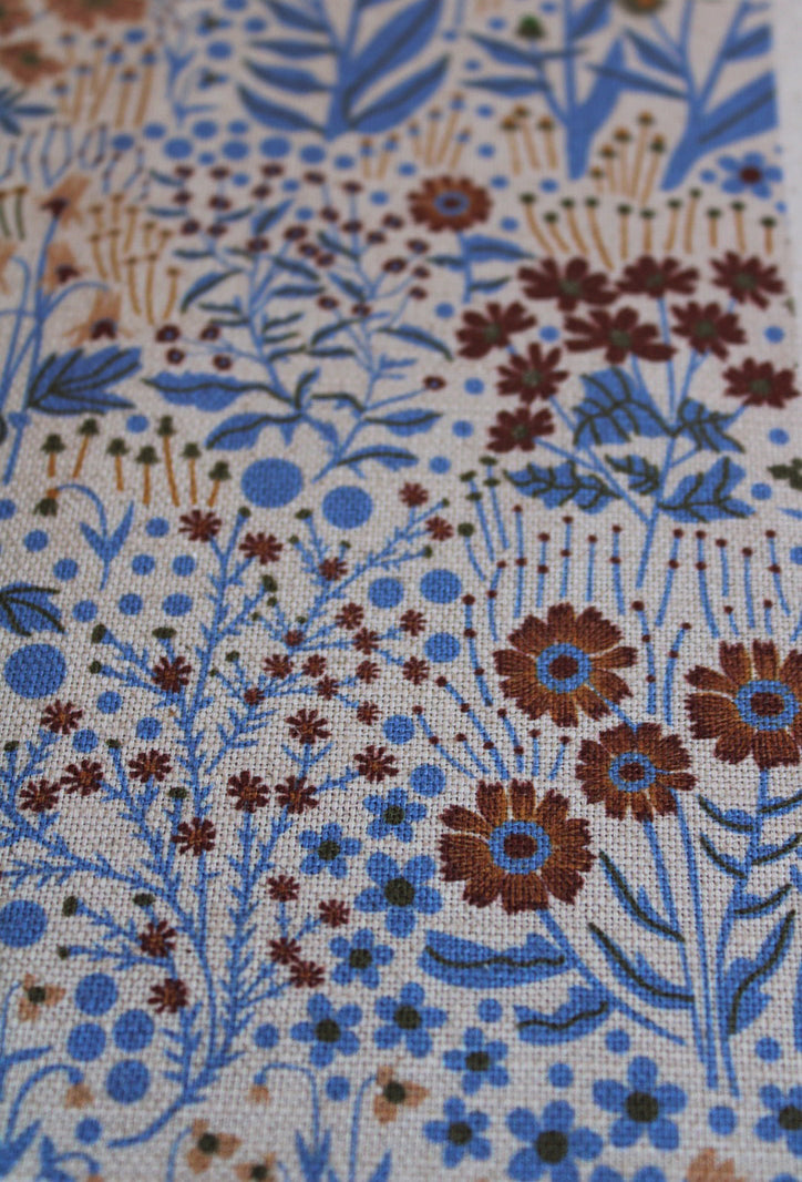 Wildflower Cotton Linen Fabric Blue