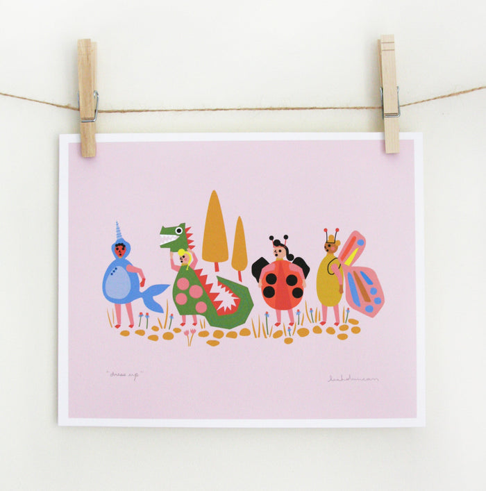 kids playing dress up children's illustration