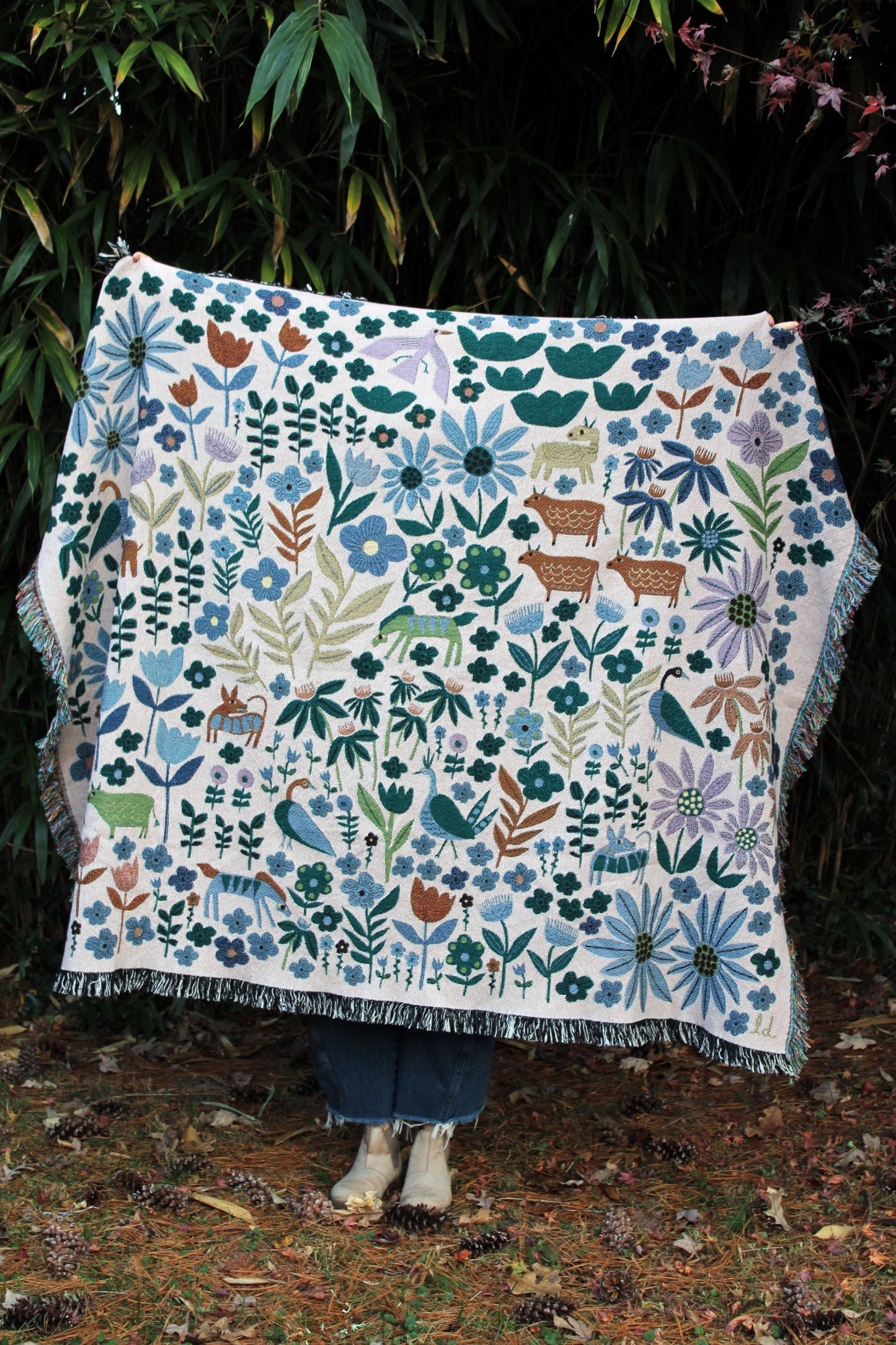 Folklore Throw Blanket Tapestry Beige