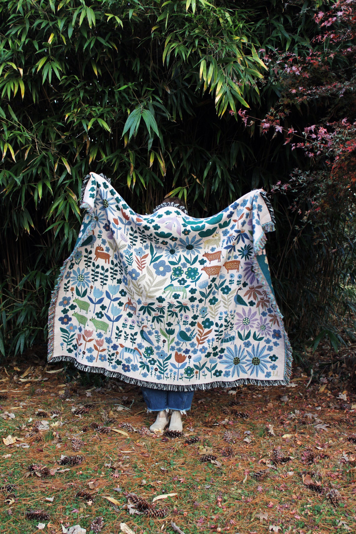 Folklore Throw Blanket Tapestry Beige