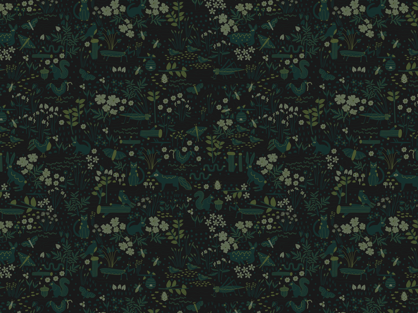 Garden Friends Cotton Linen Fabric Black