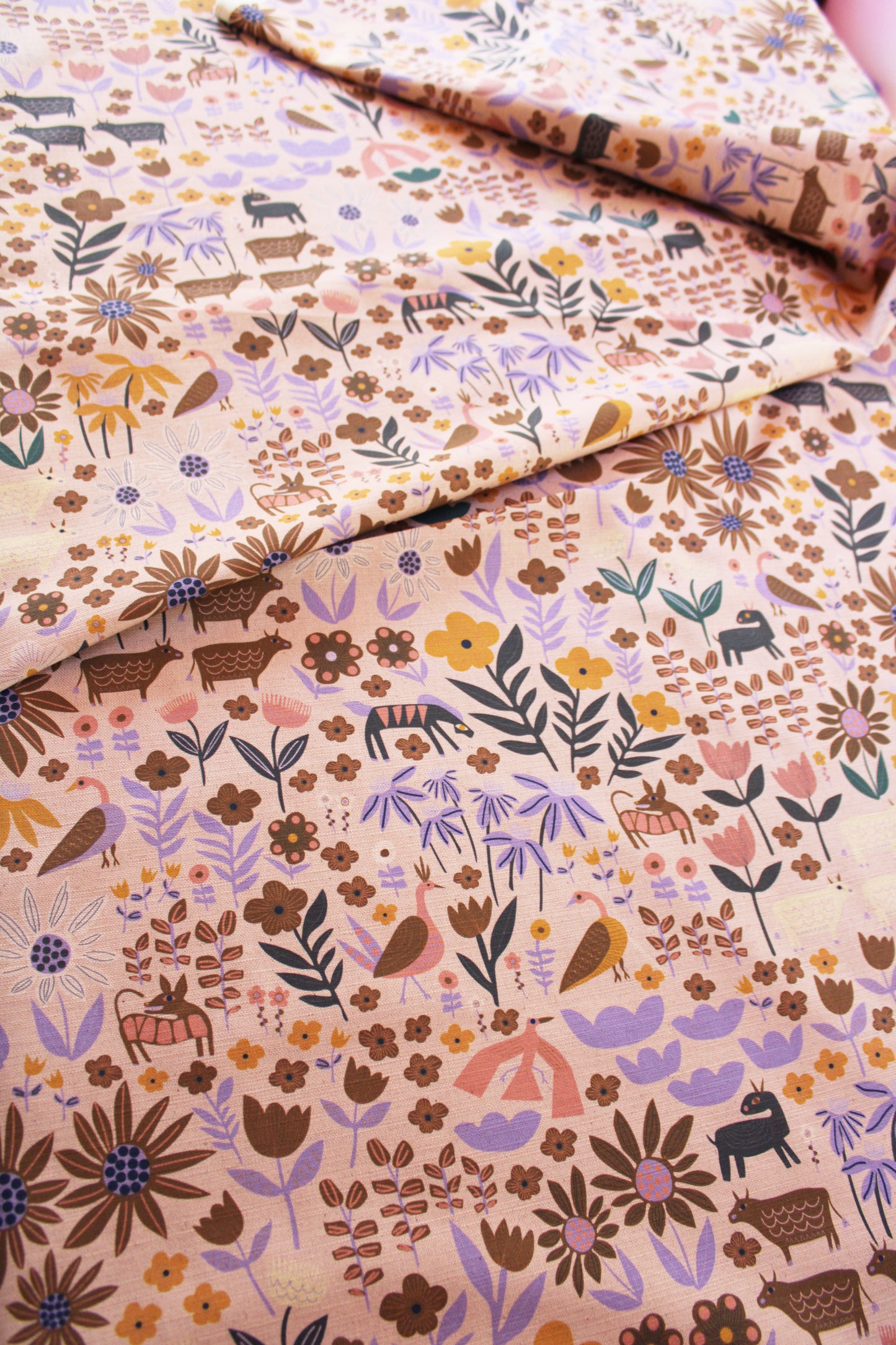 Folklore Cotton Linen Fabric Peach