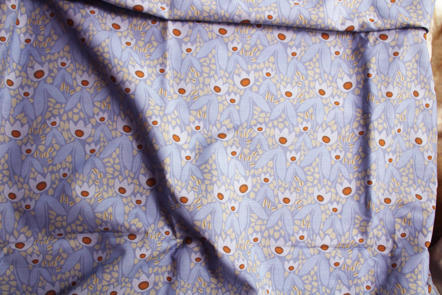Two Tulips Cotton Linen Fabric Blue