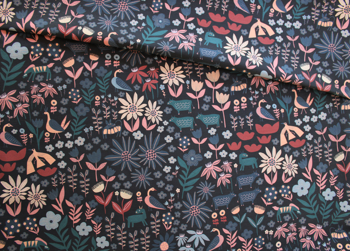 Folklore Cotton Linen Fabric Black