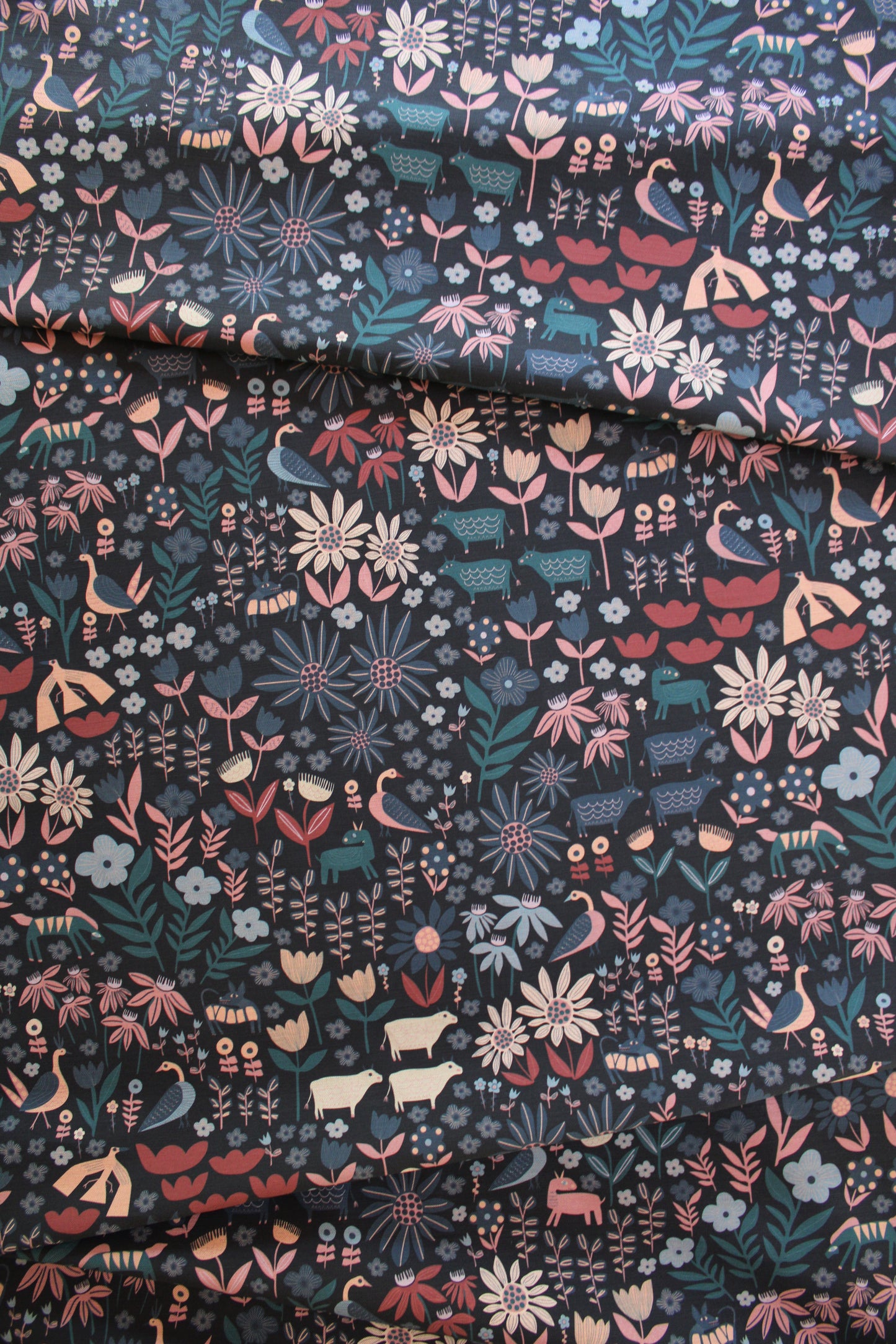 Folklore Cotton Linen Fabric Black