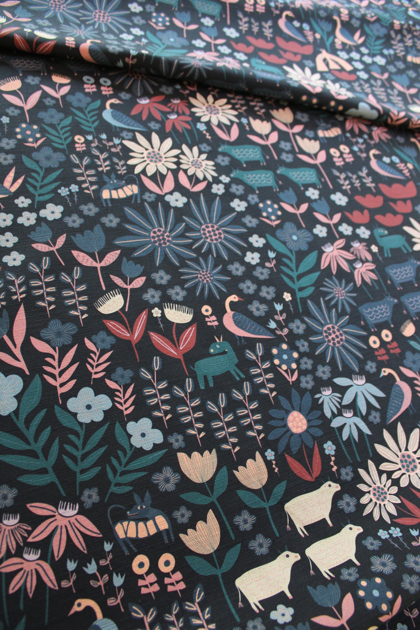 Folklore Cotton Linen Fabric Black