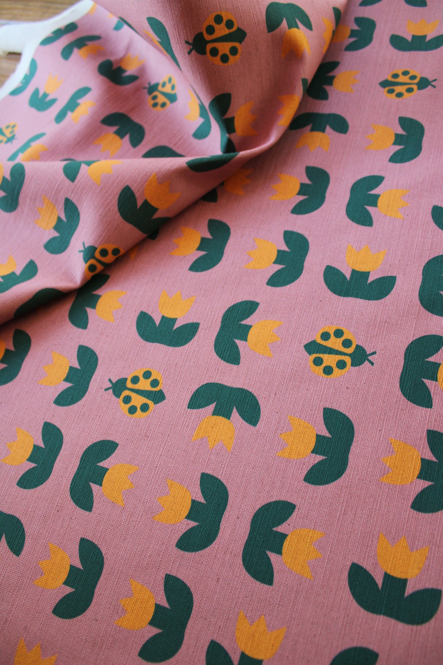 Ladybird Tulip Cotton Linen Fabric Eggplant