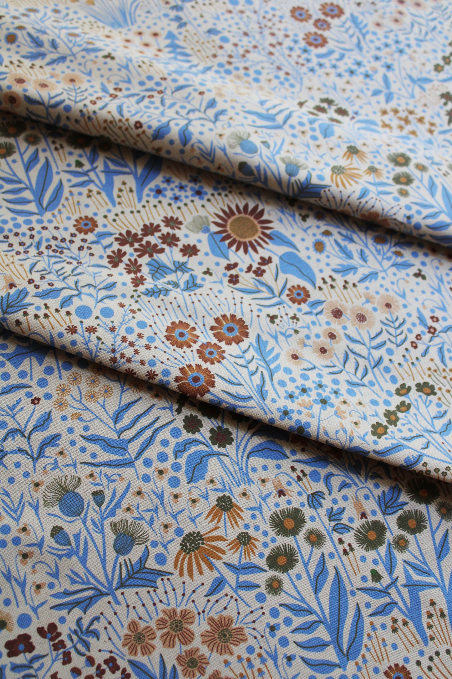 Wildflower Cotton Linen Fabric Blue