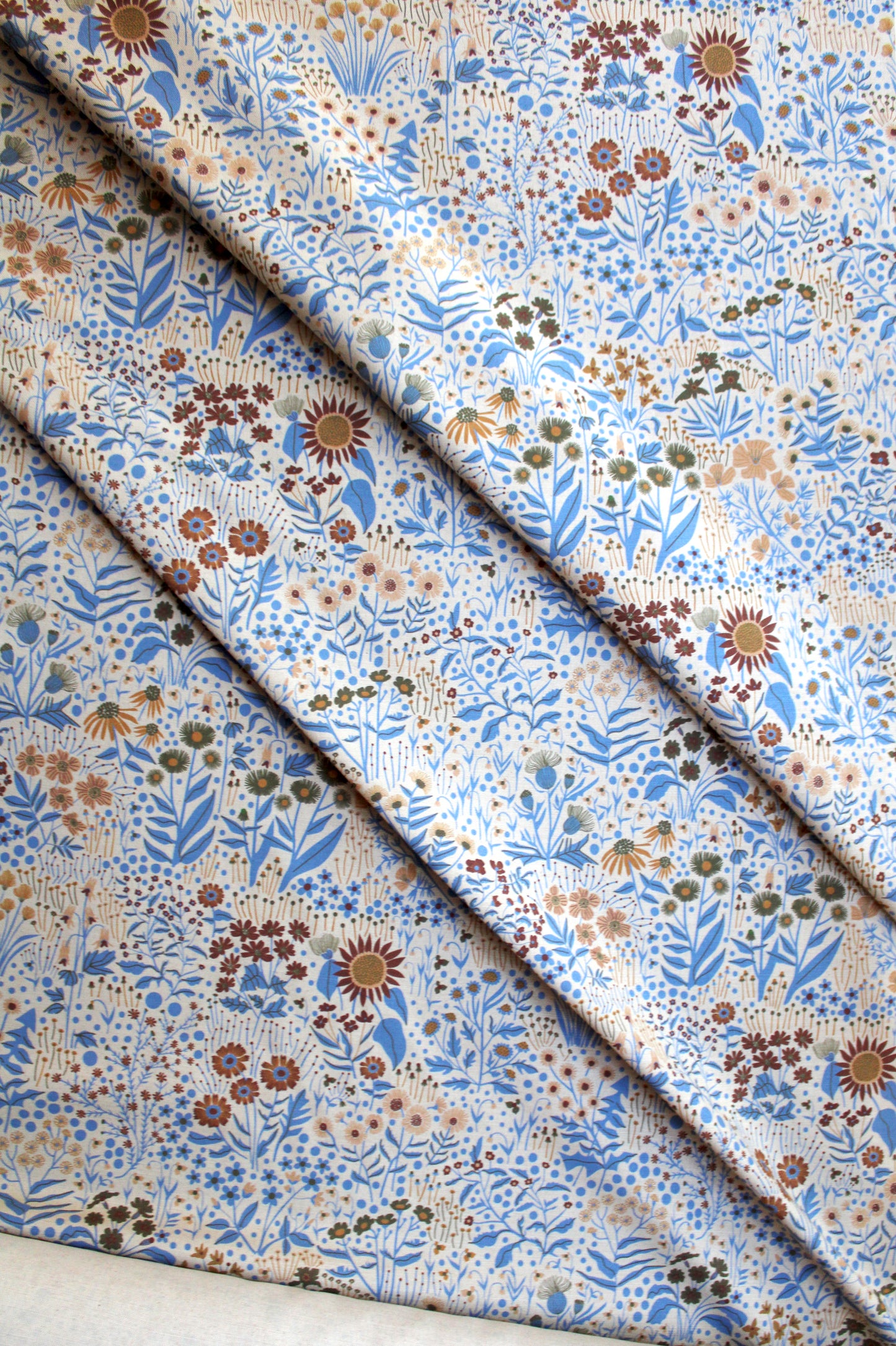 Wildflower Cotton Linen Fabric Blue