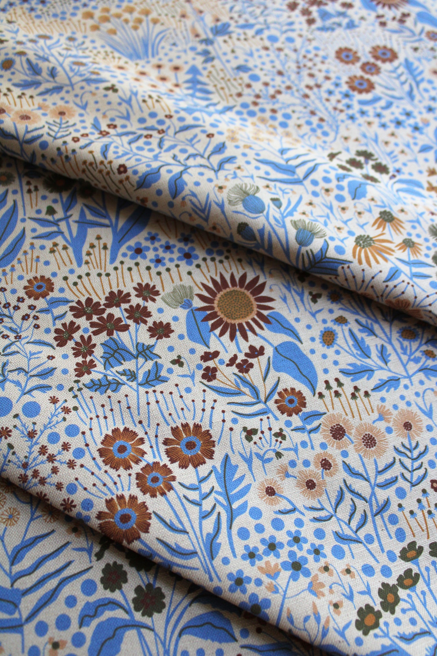 Wildflower Cotton Linen Fabric Blue