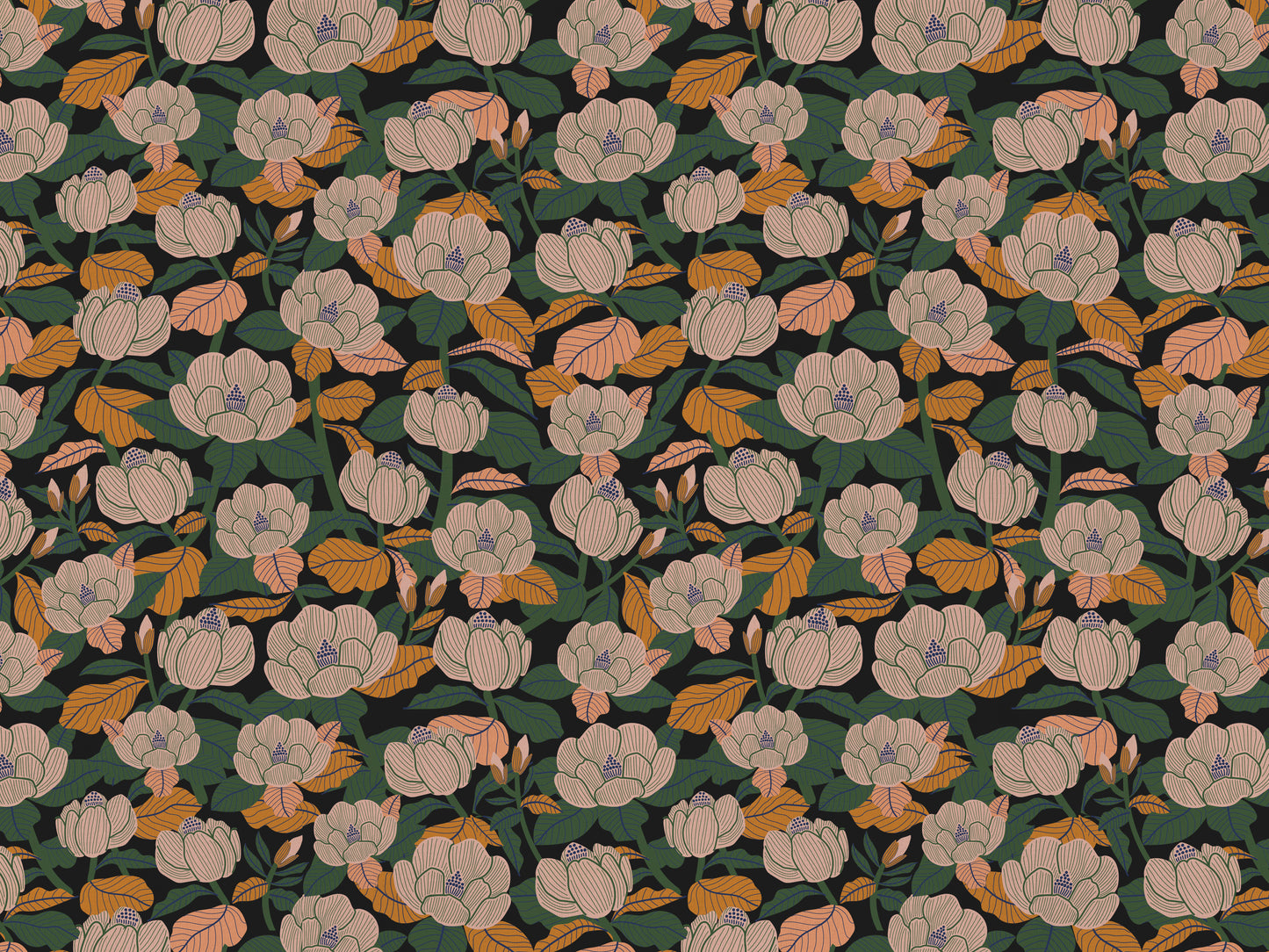 Magnolia Cotton Linen Fabric Black