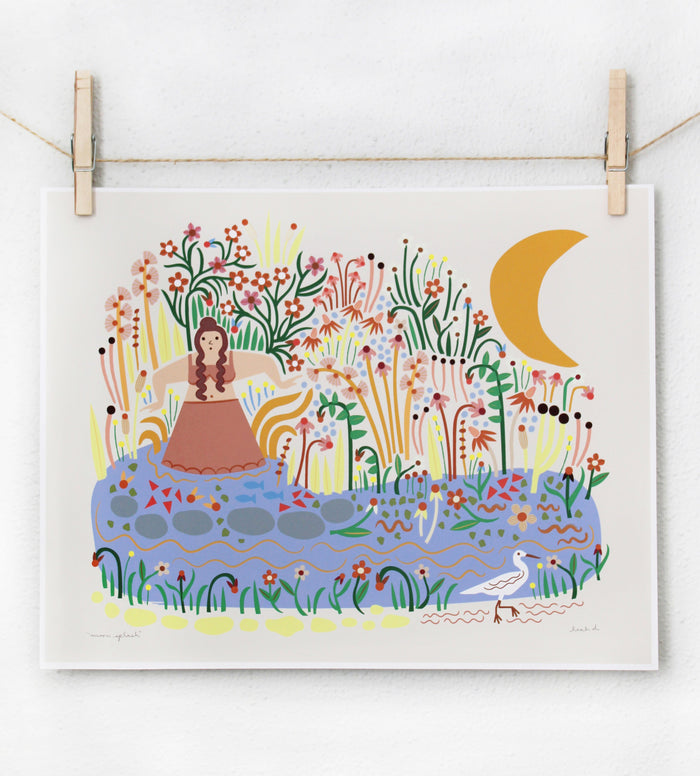 lady swimming in pond illustration