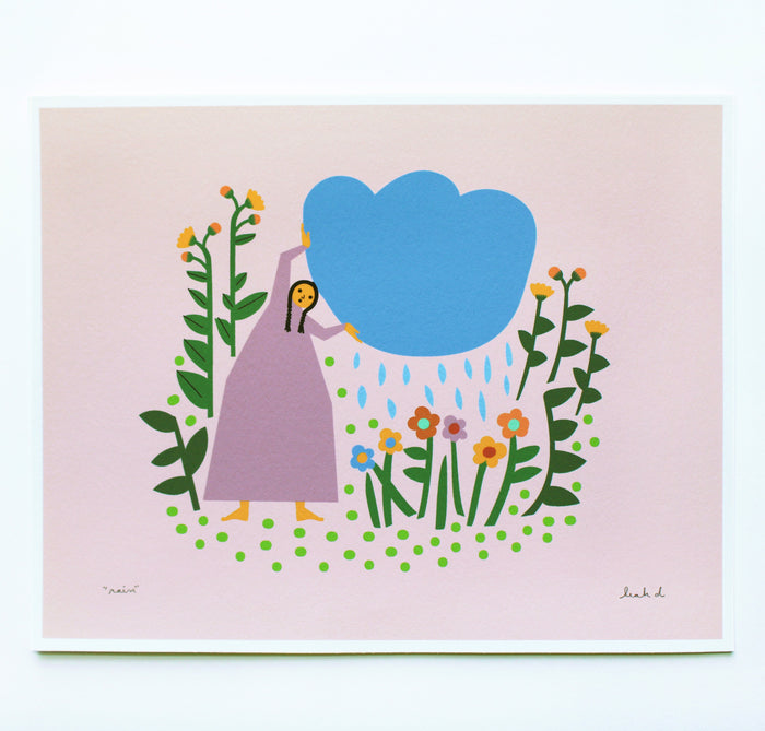 woman holding rain cloud illustration