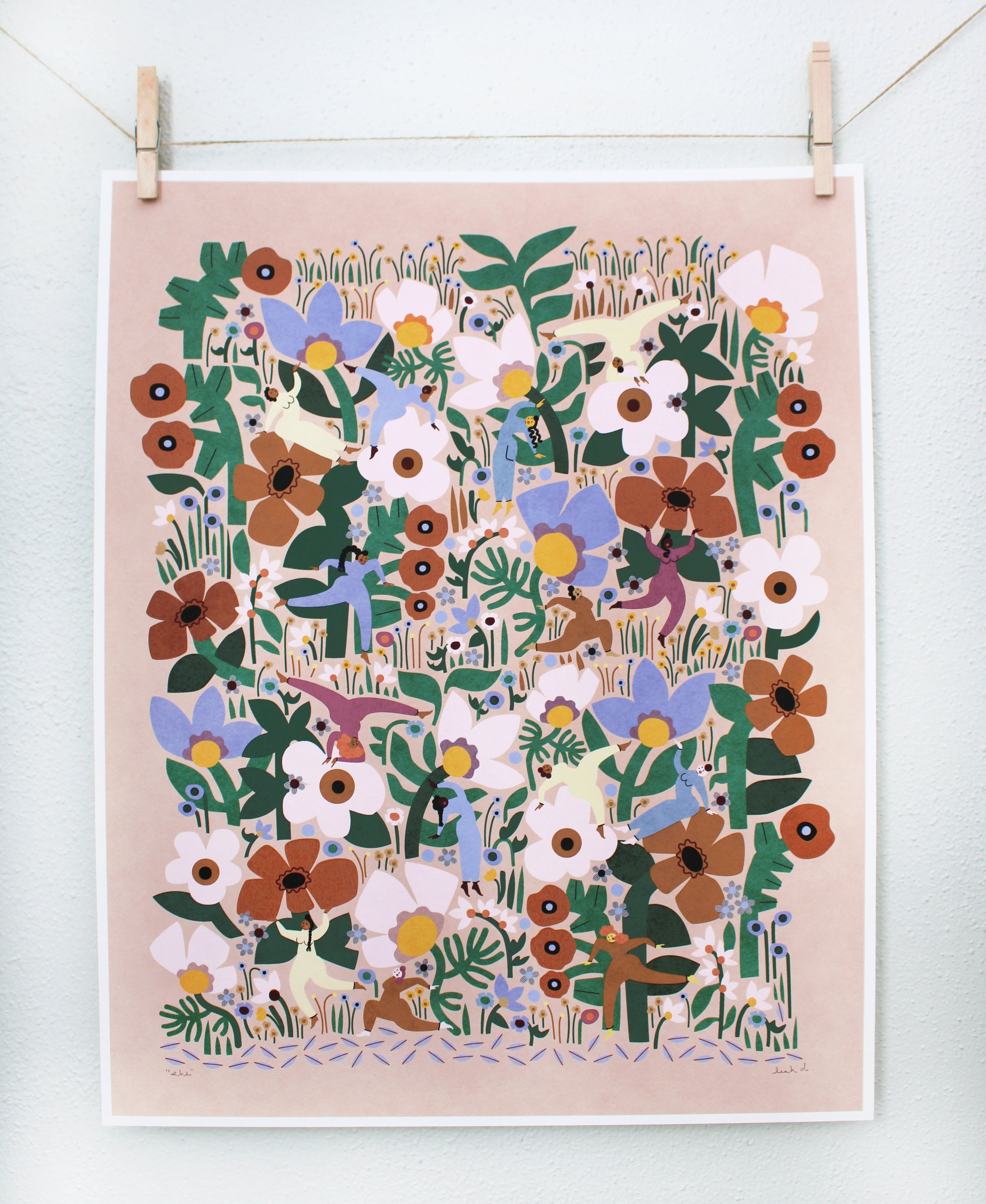 large illustration of women and flowers dancing