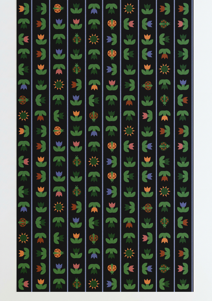 Ladybird Tulip Wallpaper Black Pre-pasted