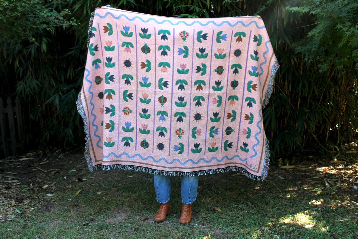 Ladybird Tulip Throw Blanket Tapestry Peach