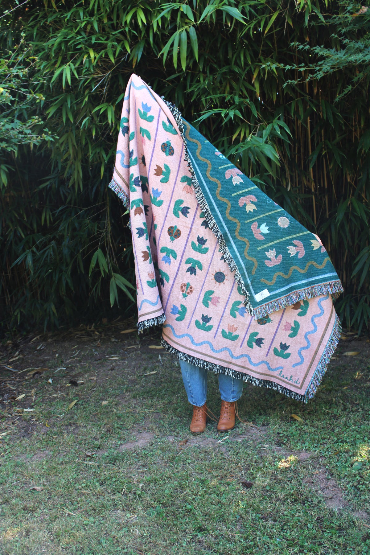 Ladybird Tulip Throw Blanket Tapestry Peach