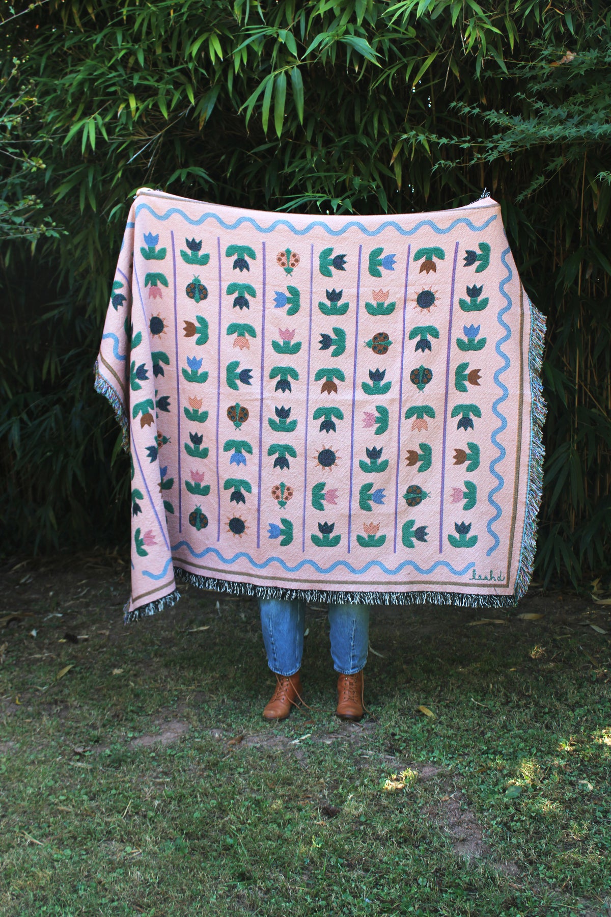 Ladybird Tulip Throw Blanket Tapestry Peach