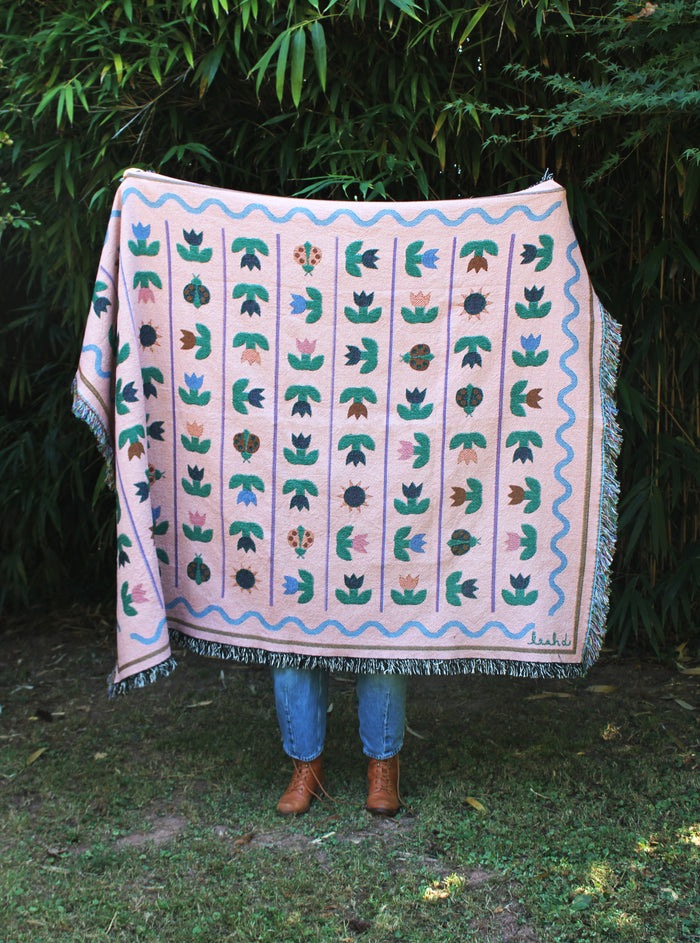 Ladybird Tulip Throw Blanket Tapestry Peach