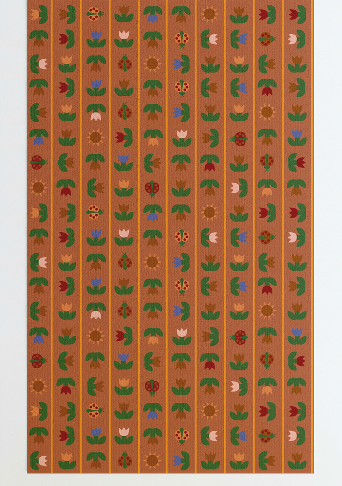 Ladybird Tulip Wallpaper Brown Pre-pasted