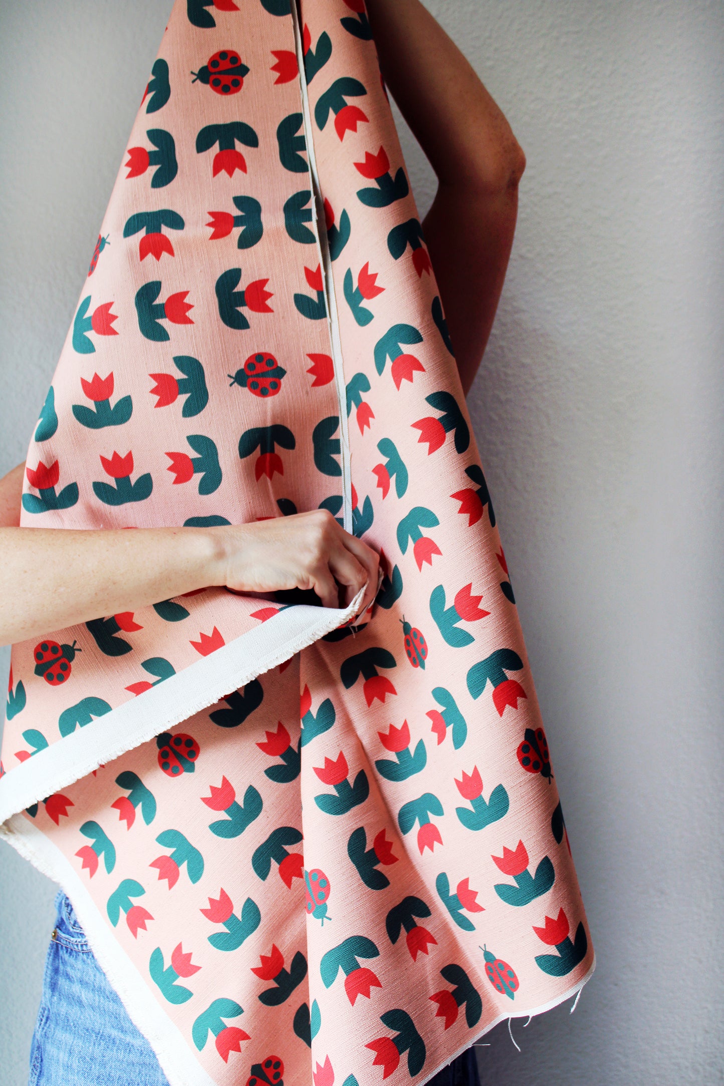 Ladybird Tulip Cotton Linen Fabric Peach