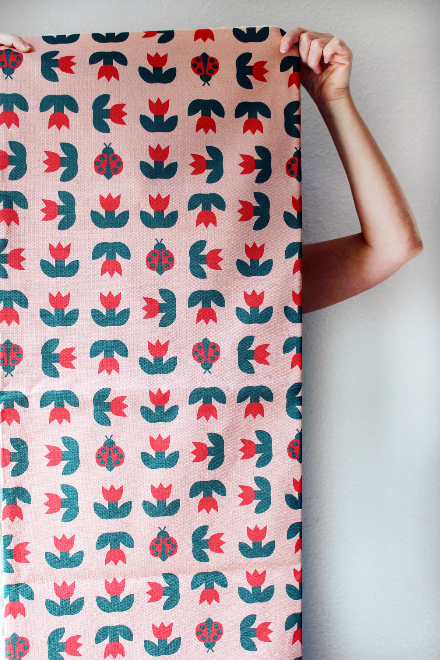 Ladybird Tulip Cotton Linen Fabric Peach