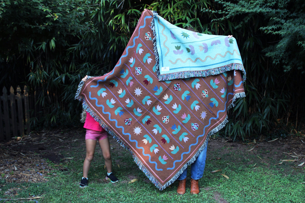 Ladybird Tulip Throw Blanket Tapestry Brown
